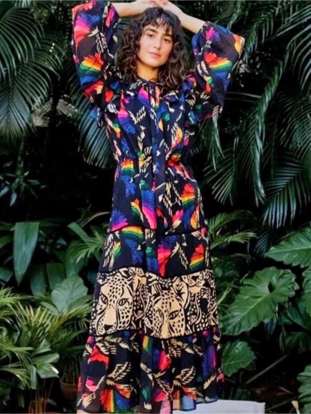Farm Rio Mixed Leopard Pop Maxi Dress Black & Multicolor Medium
